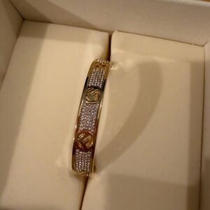 Fendi Gold and Crystal Bracelet with Logo Accents